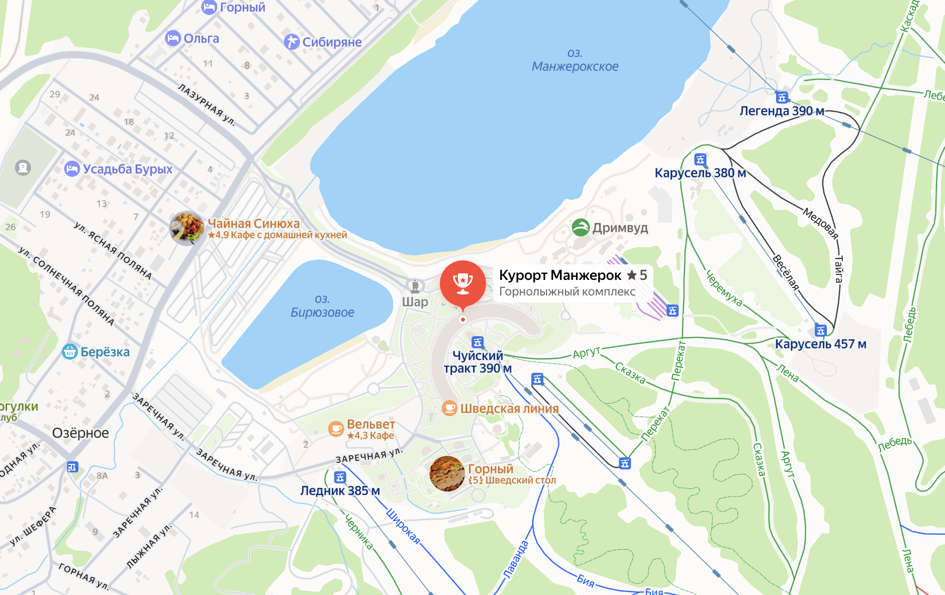 Карта расположения курорта Манжерок у Манжерокского озера
